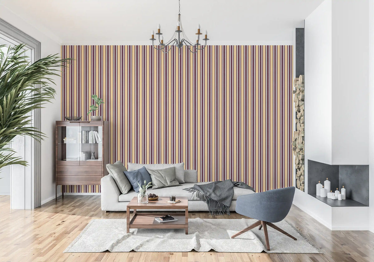 Tapet Ivy League cu dungi verticale cu aspect de in fals - bordo unt și crem