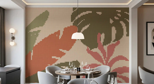 Retro Botanical Mosaic Motif Wall Mural