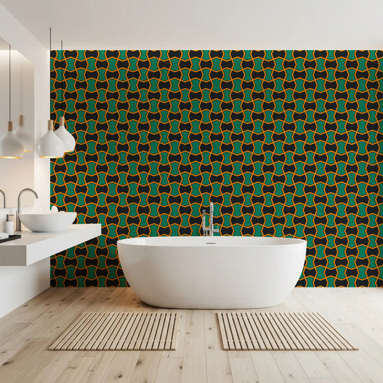 Carta da parati Art Déco a griglia antracite e verde