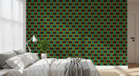 Koksgråt tapet med grøn art deco-gitter