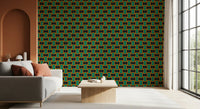 Koksgråt tapet med grøn art deco-gitter