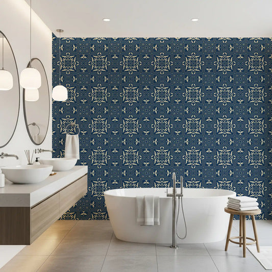 Midnight Damask Geometric Tile Wallpaper⁠