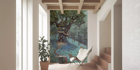 Mural de pared Santuario de casa del árbol en un bosque encantado