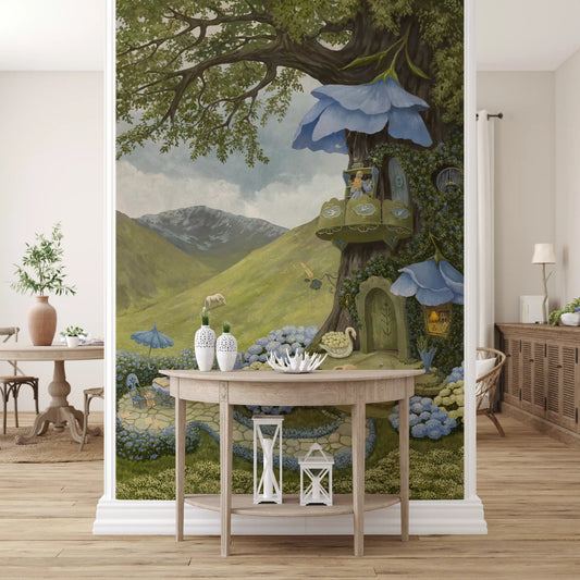 Enchanted Blue Flower Treehouse Wall Mural