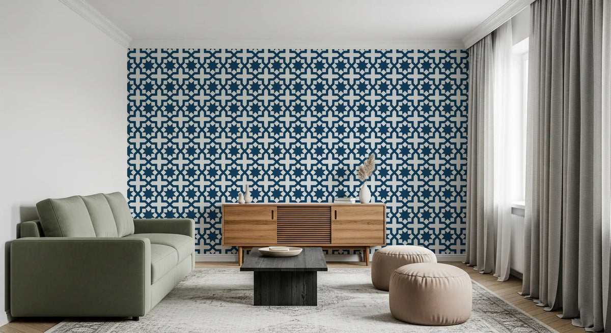 Midnight Moroccan Geometric Lattice Wallpaper⁠