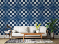 Papier peint à motif de carreaux losanges bleu marine nuit