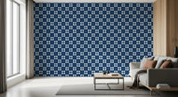 Papier peint à motif de carreaux losanges bleu marine nuit