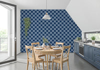 Papier peint à motif de carreaux losanges bleu marine nuit