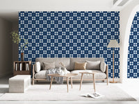 Papier peint à motif de carreaux losanges bleu marine nuit