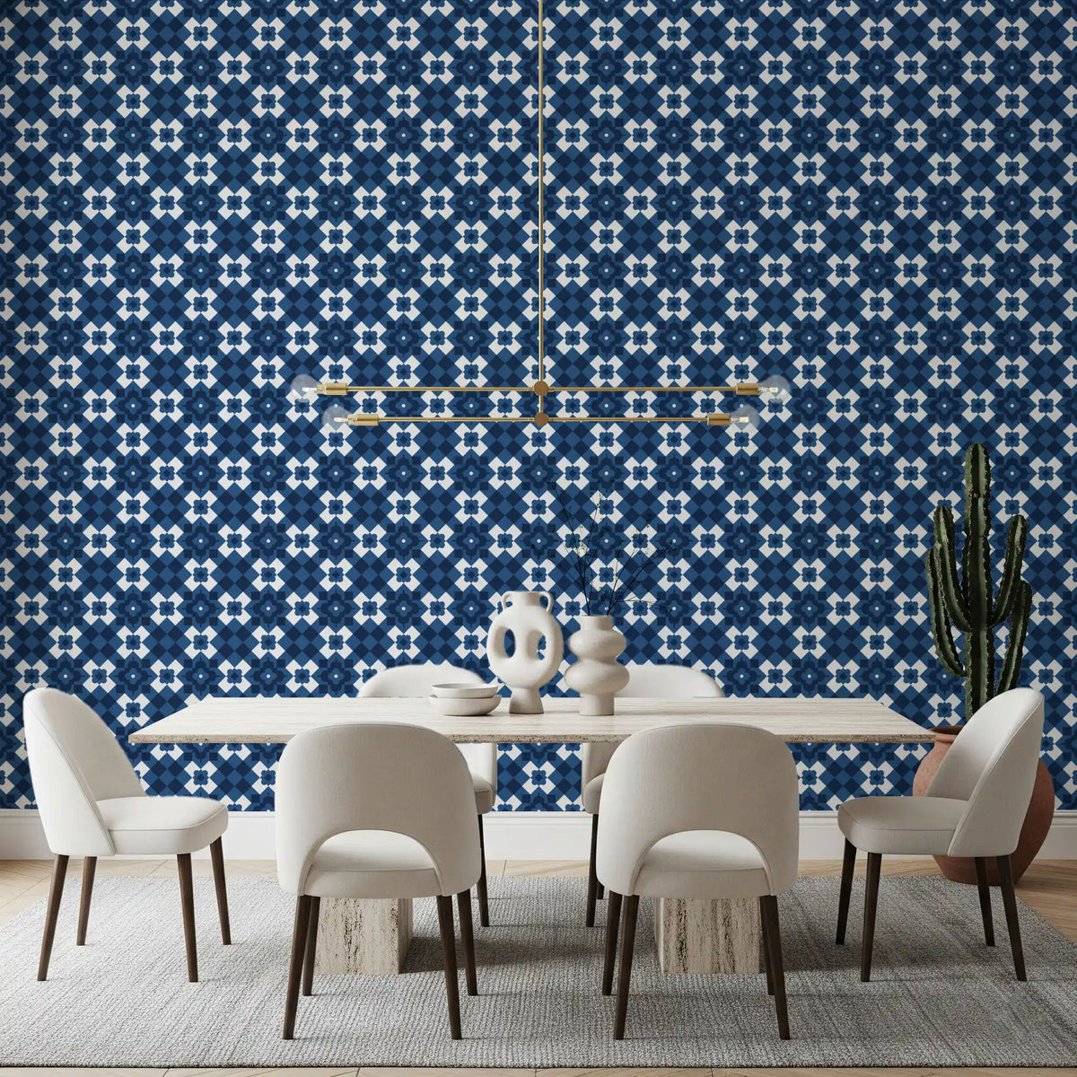 Papier peint à motif de carreaux losanges bleu marine nuit