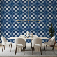 Papier peint à motif de carreaux losanges bleu marine nuit