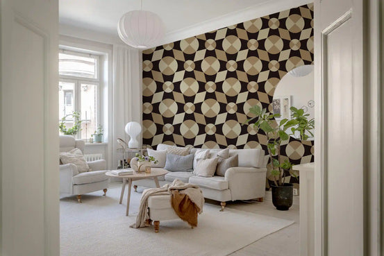 Tapet med geometriske midcentury-fliser i jordtoner