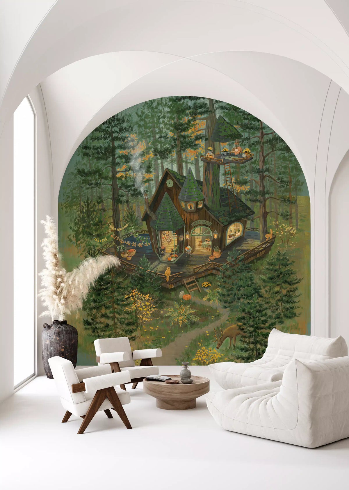 Wandbild-Illustration „Rückzugsort des Försters im Wald“