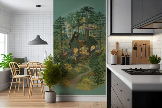 Wandbild-Illustration „Rückzugsort des Försters im Wald“