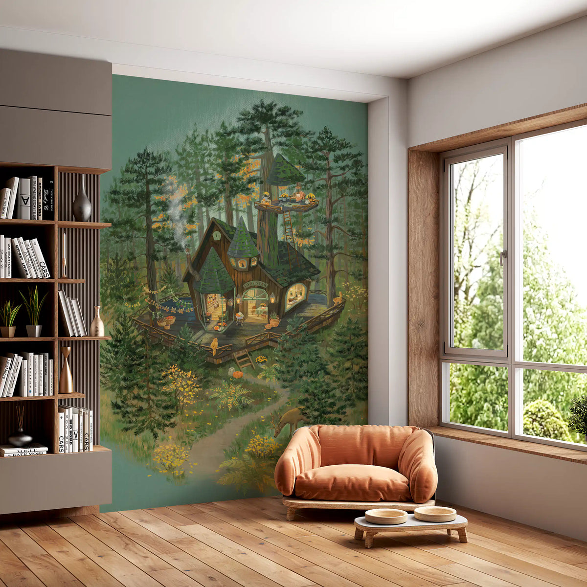 Wandbild-Illustration „Rückzugsort des Försters im Wald“