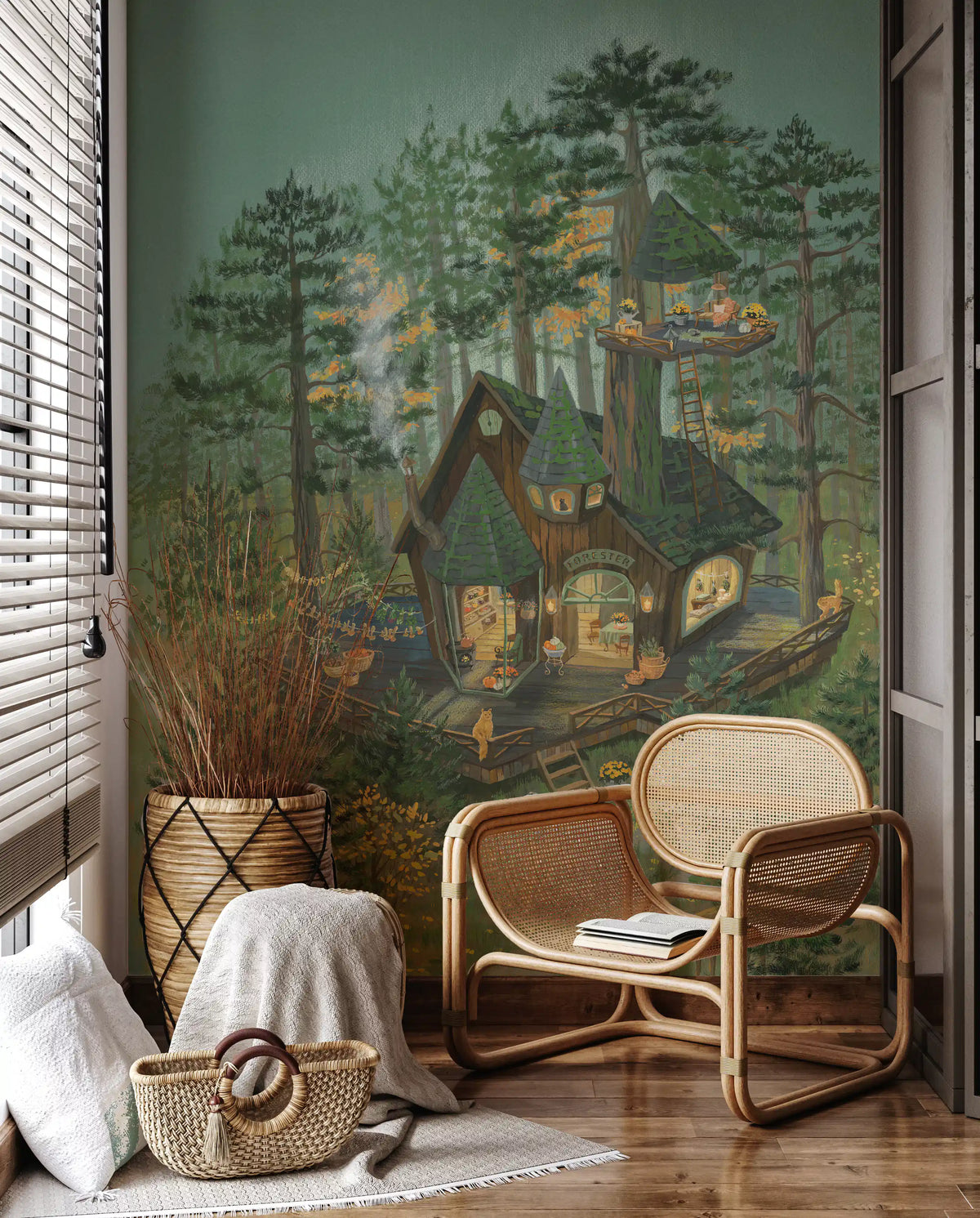 Wandbild-Illustration „Rückzugsort des Försters im Wald“