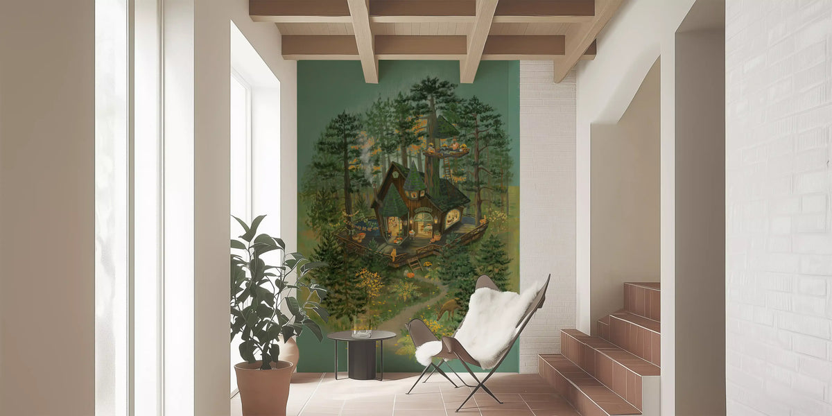 Wandbild-Illustration „Rückzugsort des Försters im Wald“