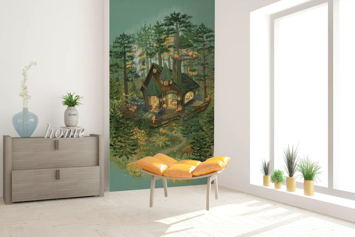Wandbild-Illustration „Rückzugsort des Försters im Wald“