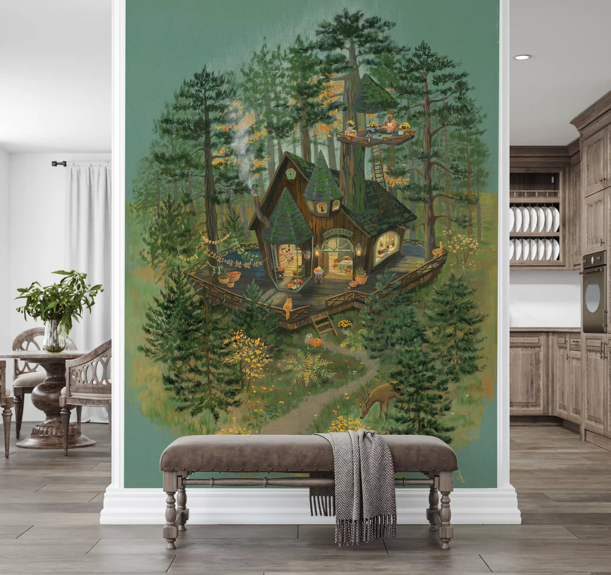 Wandbild-Illustration „Rückzugsort des Försters im Wald“