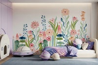 Wandbild „Botanischer Garten mit Aquarellblumenwiese“