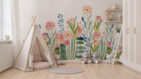 Wandbild „Botanischer Garten mit Aquarellblumenwiese“