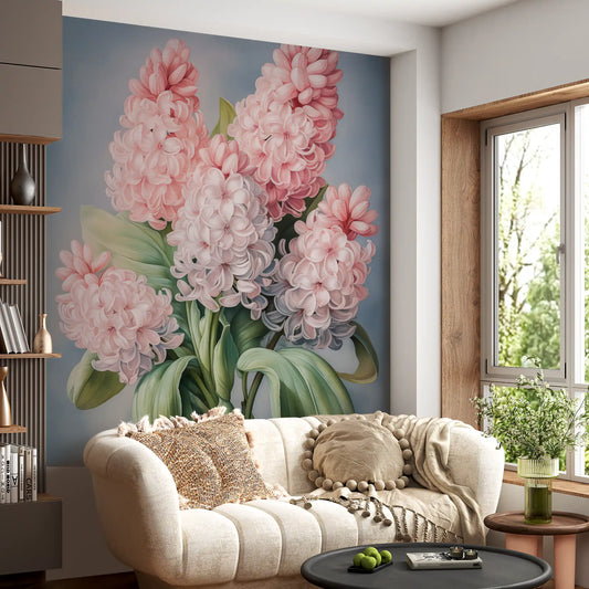 Papier peint panoramique artistique floral de jacinthes printanières