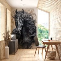Wandbild mit Porträt eines schwarzen Pferdes