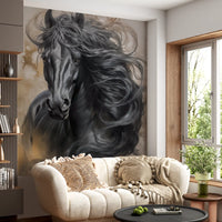 Wandbild mit Porträt eines schwarzen Pferdes