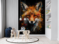 Abstrakcyjny malowany mural ścienny z portretem lisa