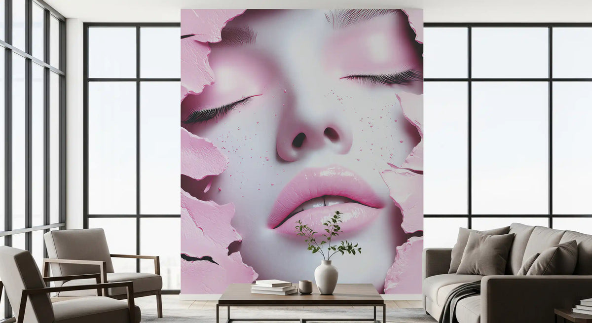 Ethereal Blush Girl Portrait Wall Mural