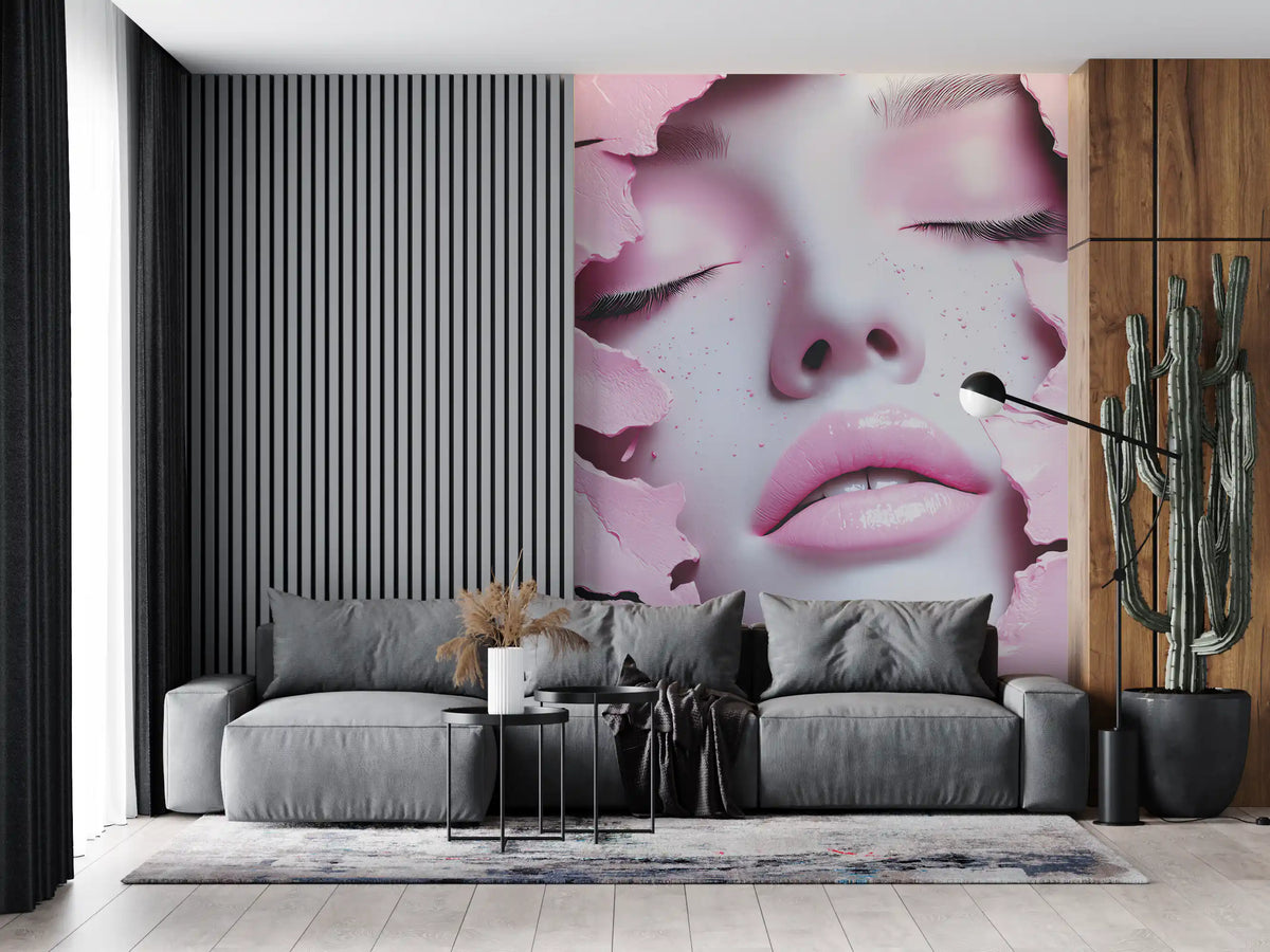 Ethereal Blush Girl Portrait Wall Mural