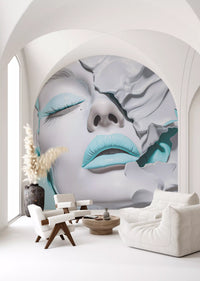 Turquoise Drip Aesthetic Girl Portrait Wall Mural