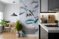 Turquoise Drip Aesthetic Girl Portrait Wall Mural
