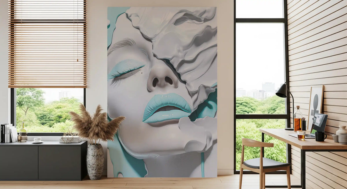 Turquoise Drip Aesthetic Girl Portrait Wall Mural