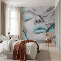 Turquoise Drip Aesthetic Girl Portrait Wall Mural