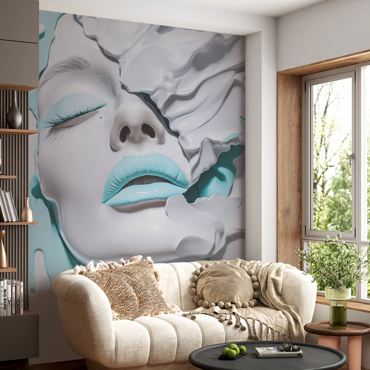 Turquoise Drip Aesthetic Girl Portrait Wall Mural