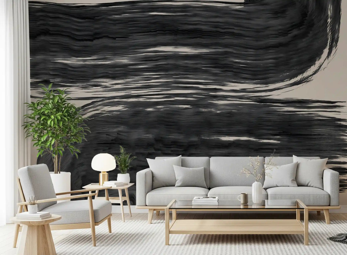 Mural de parede minimalista com espirais cor de carvão