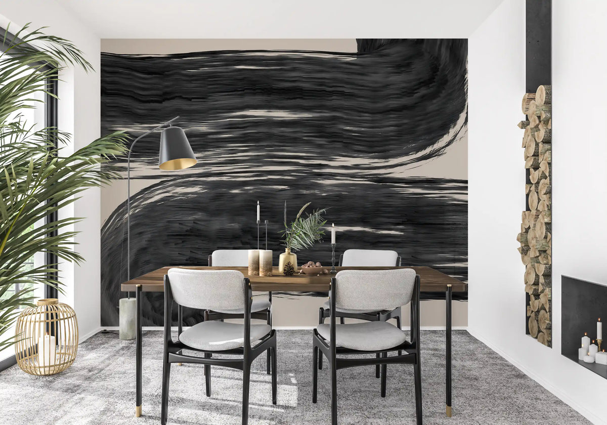 Mural de parede minimalista com espirais cor de carvão