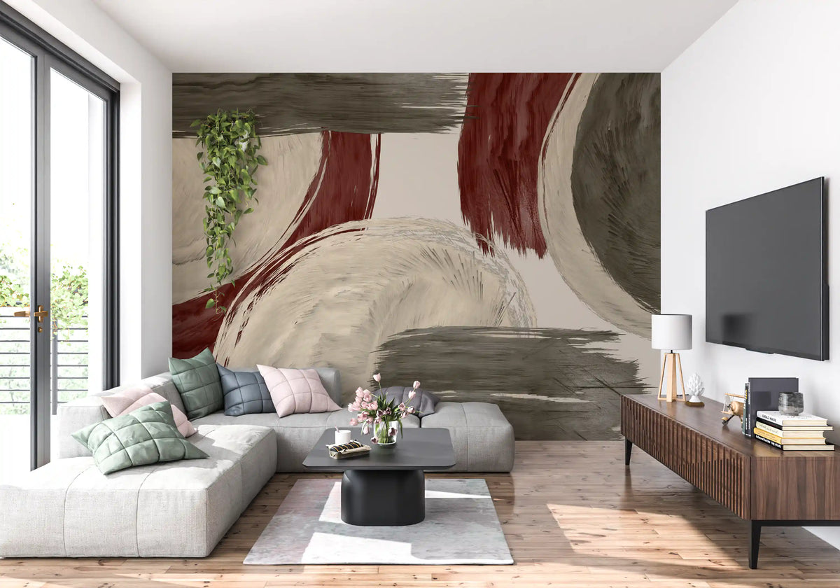 Moderne erdige Wandmalerei mit tonalen Pinselstrichen