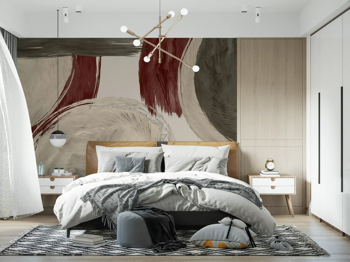 Moderne erdige Wandmalerei mit tonalen Pinselstrichen