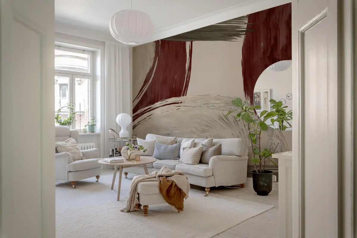 Moderne erdige Wandmalerei mit tonalen Pinselstrichen