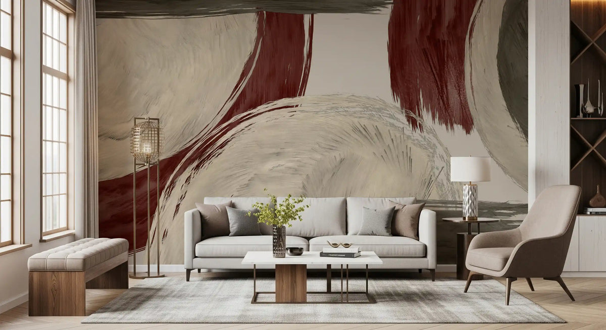 Moderne erdige Wandmalerei mit tonalen Pinselstrichen