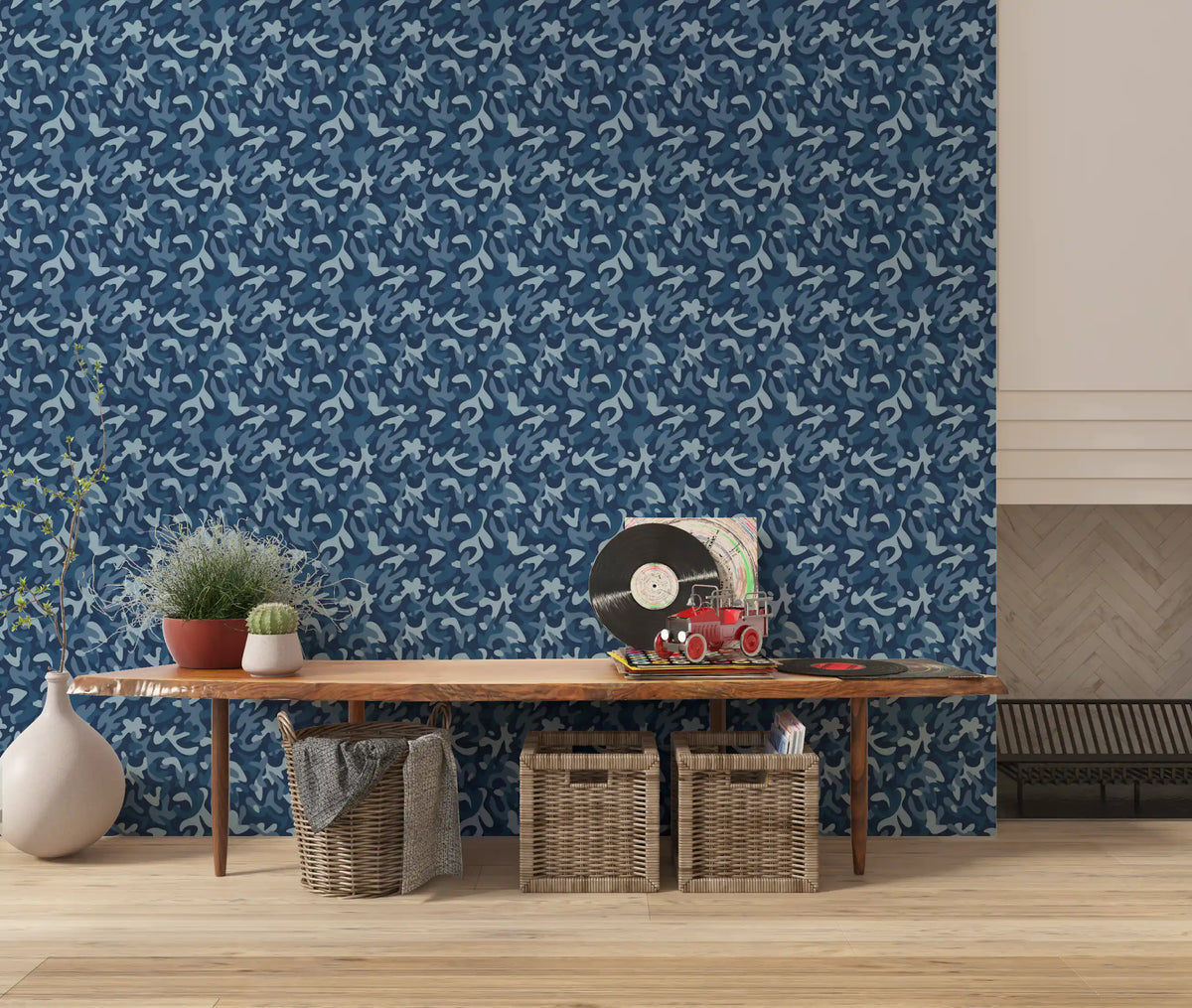 Papier peint à motif camouflage bleu marine nuit