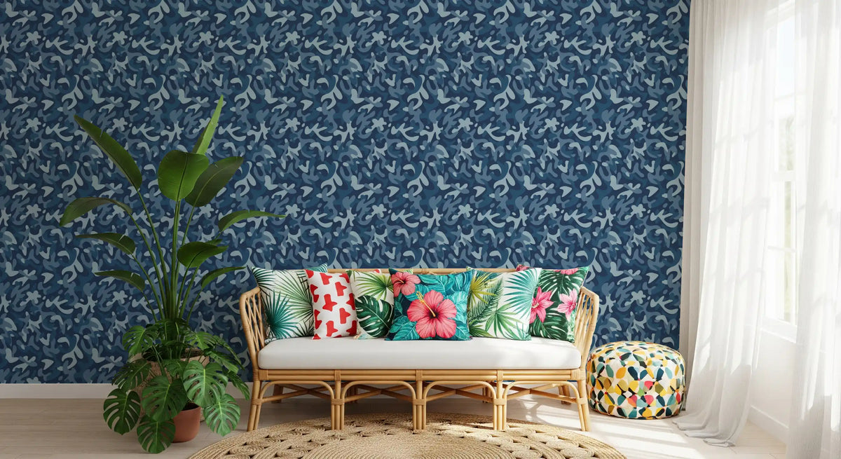 Papier peint à motif camouflage bleu marine nuit
