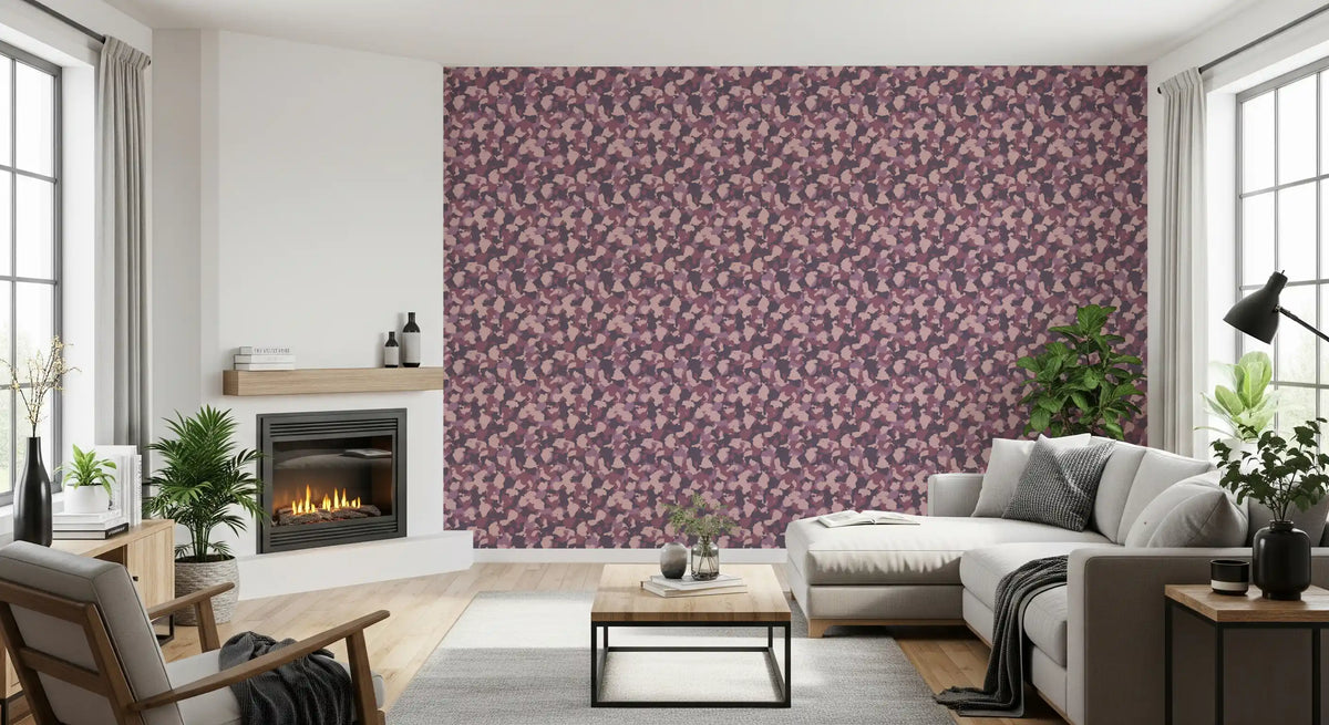 Papier peint Motif camouflage rose poudré