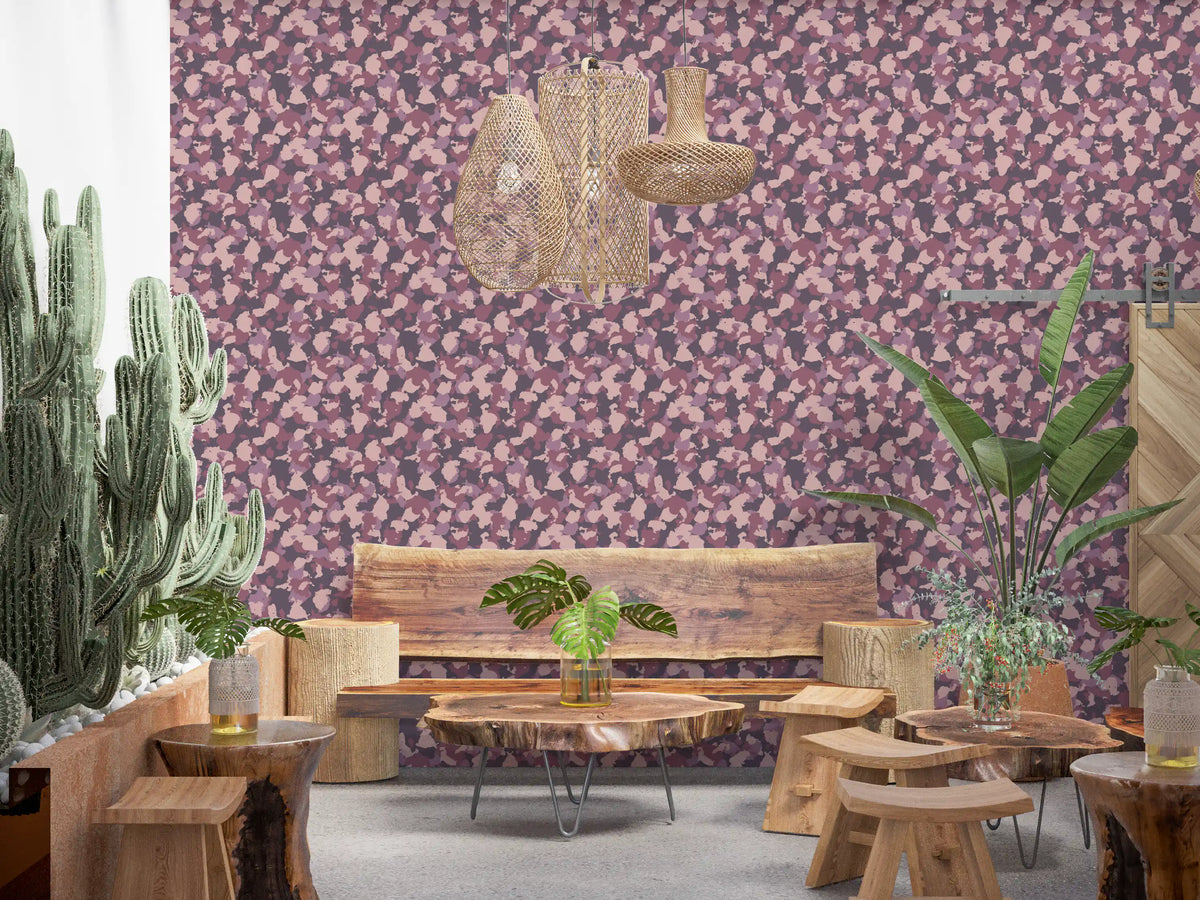 Papier peint Motif camouflage rose poudré