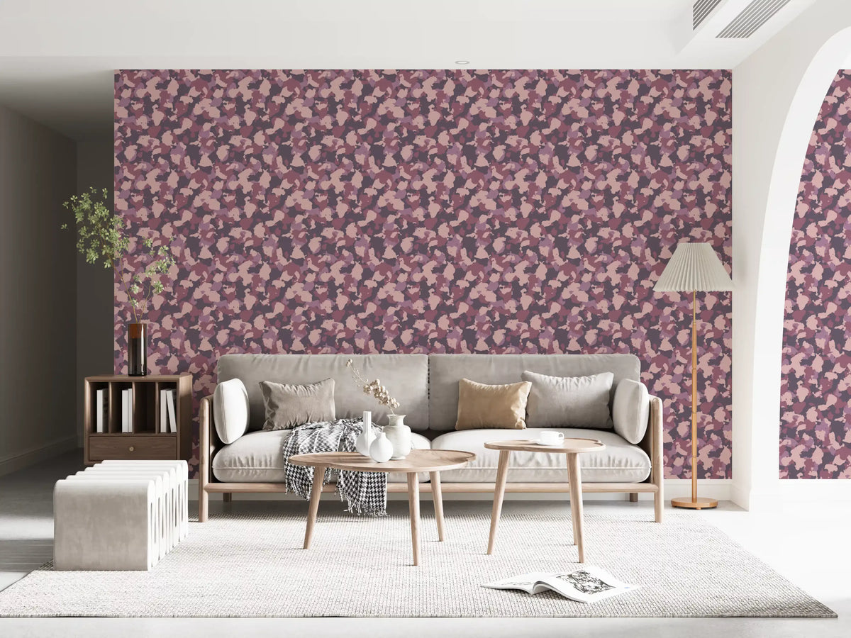 Papier peint Motif camouflage rose poudré