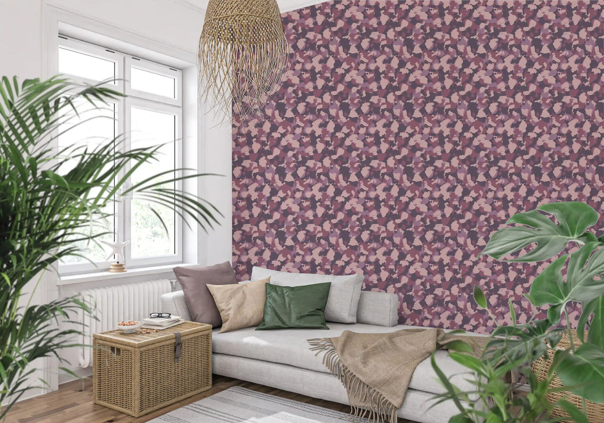 Papier peint Motif camouflage rose poudré