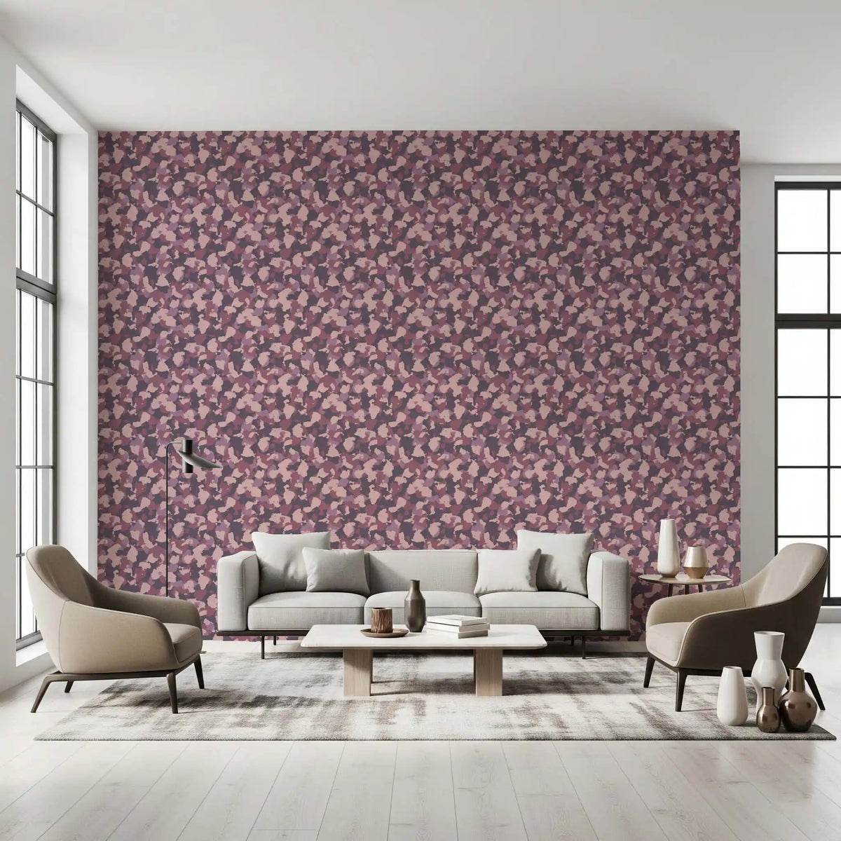 Papier peint Motif camouflage rose poudré
