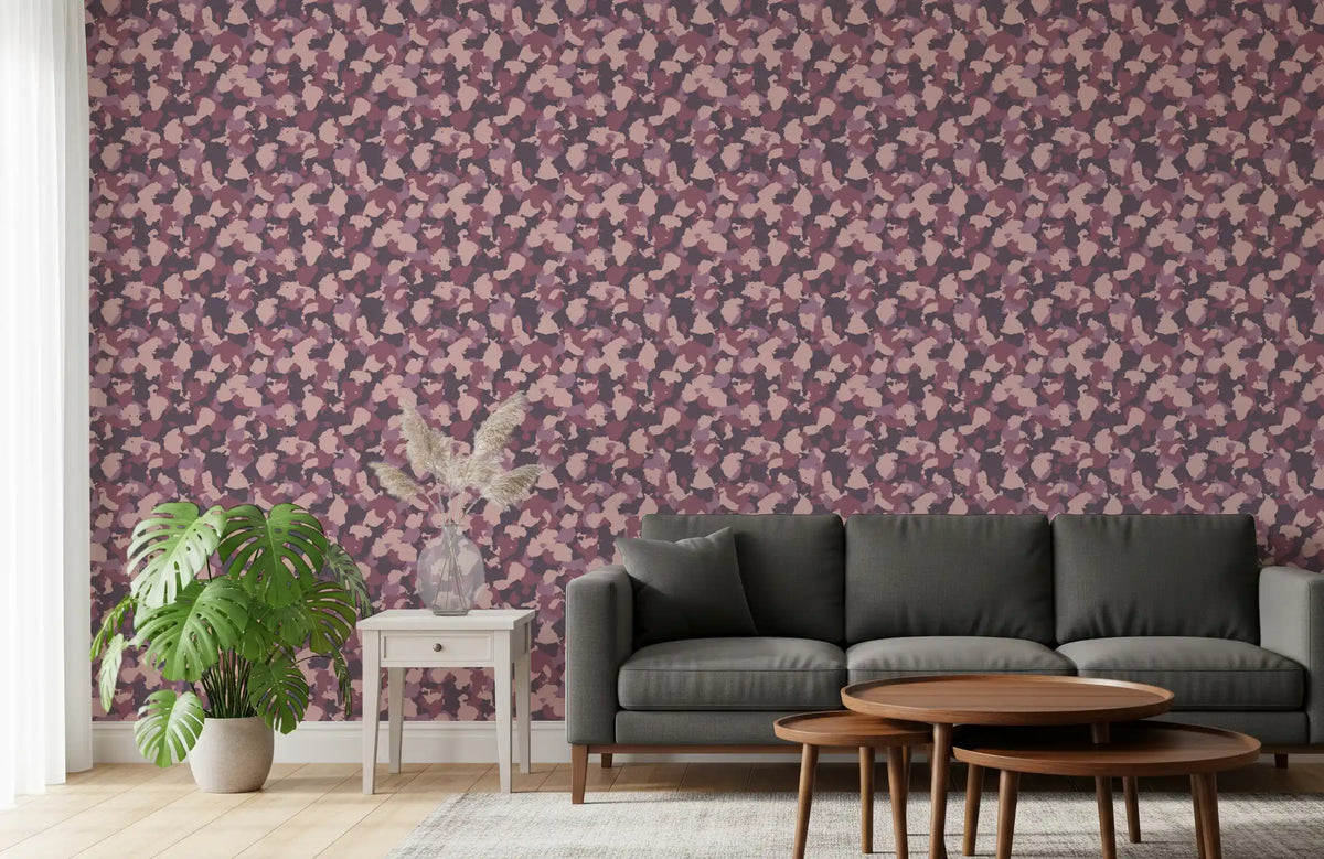 Papier peint Motif camouflage rose poudré